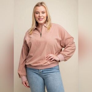 KORI NWT Ribbed Quarter-Zip Pullover - Mauve Dusty Pink - XL